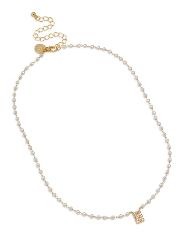 Gold Plated Pearl Letter E Necklace