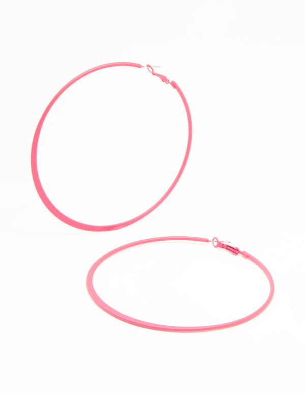 Pink Coated Metal Hoop Earrings