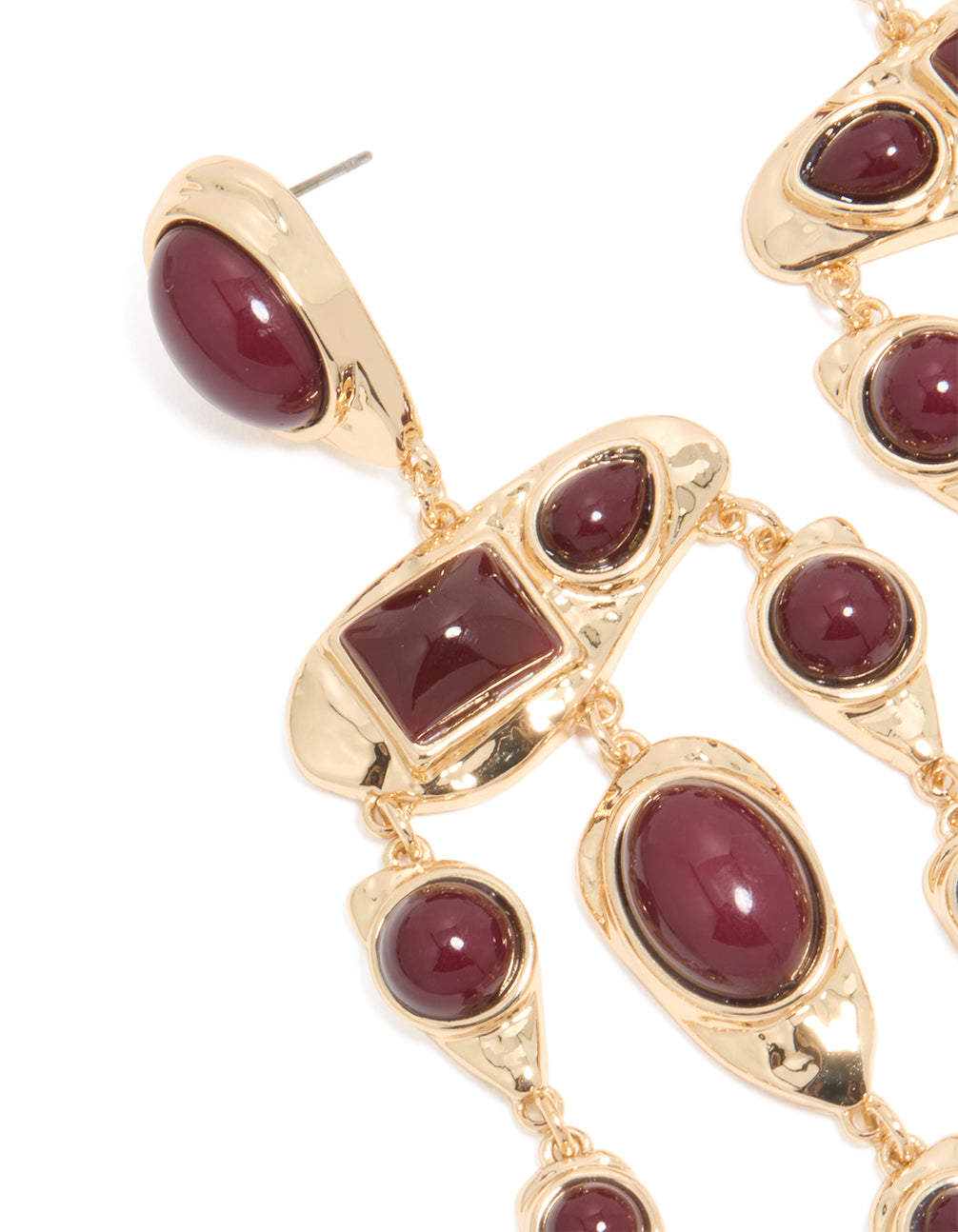 Gold Red Stone Mixed Shape Drop Earrings