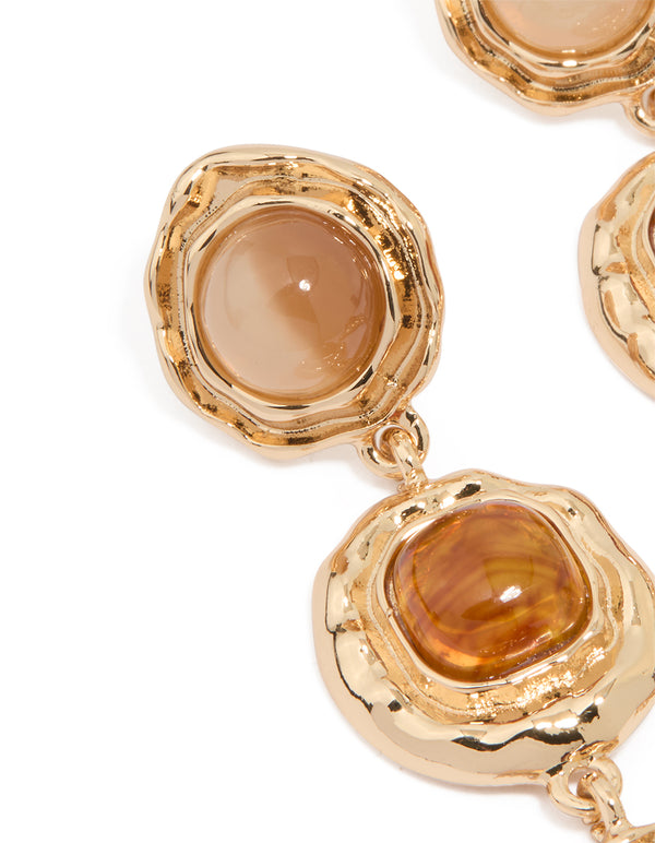 Gold Stone Trio Molten Drop Earrings