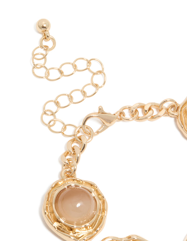 Gold Multi-Toned Stones Molten Circle Bracelet