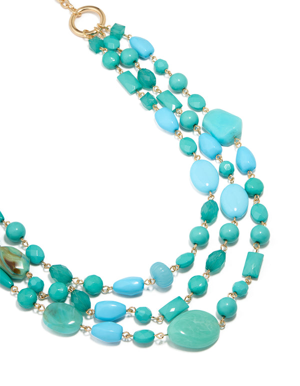Gold Blue Beaded Layered Necklace