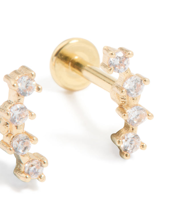 Gold Plated Surgical Steel Cubic Zirconia Flat Back Studs 2-Pack