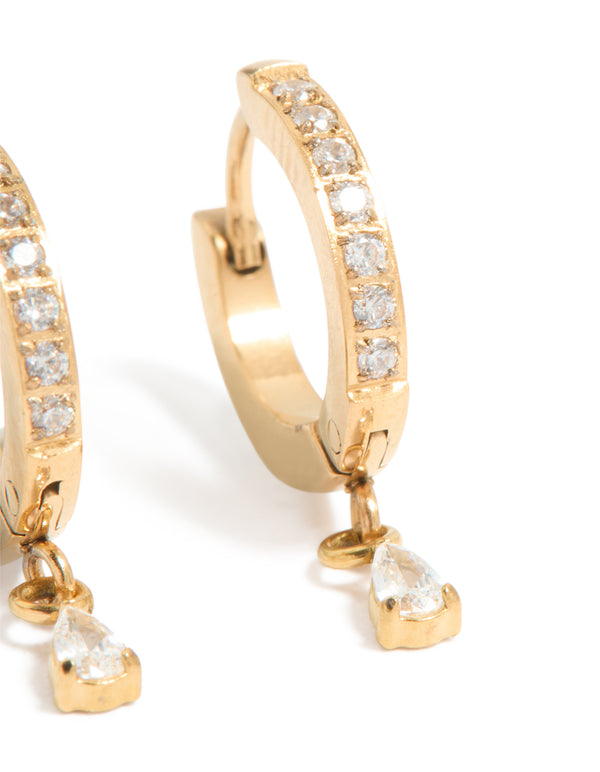 Gold Plated Surgical Steel Cubic Zirconia Pavé Huggie Earrings 2-Pack
