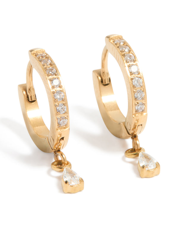 Gold Plated Surgical Steel Cubic Zirconia Pavé Huggie Earrings 2-Pack