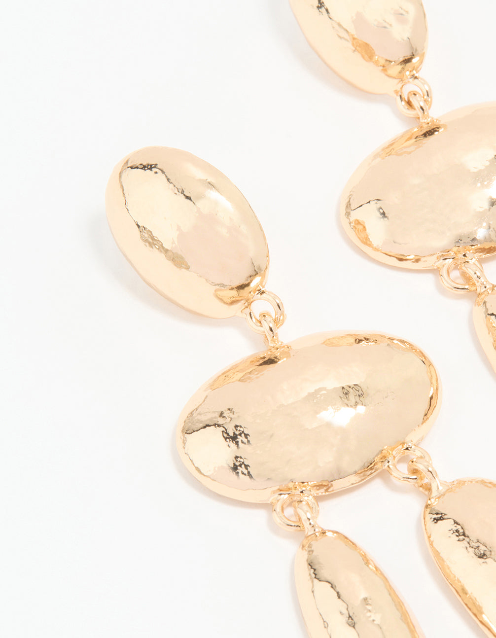 Gold Hammered Oval Drop Earrings