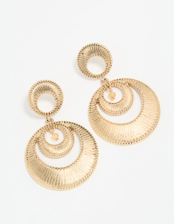 Antique Gold Round Double Drop Earrings