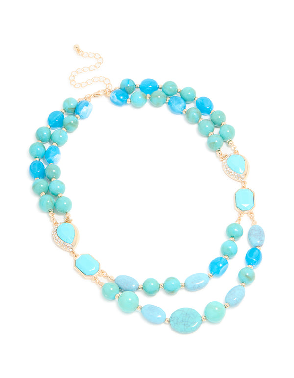 Blue Acrylic Beaded Layered Necklace