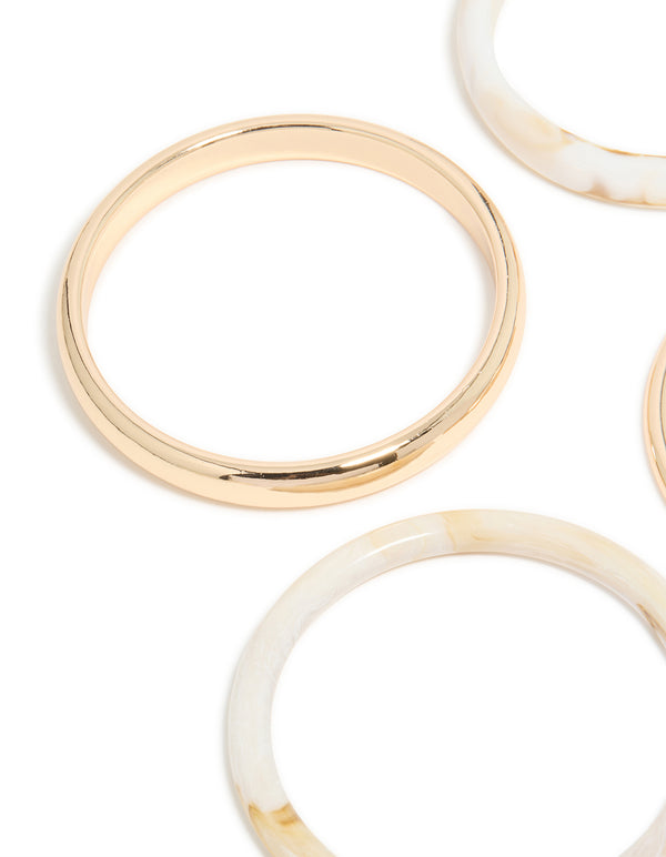 Gold & White Acrylic Marble Thin Bangles 4-Pack