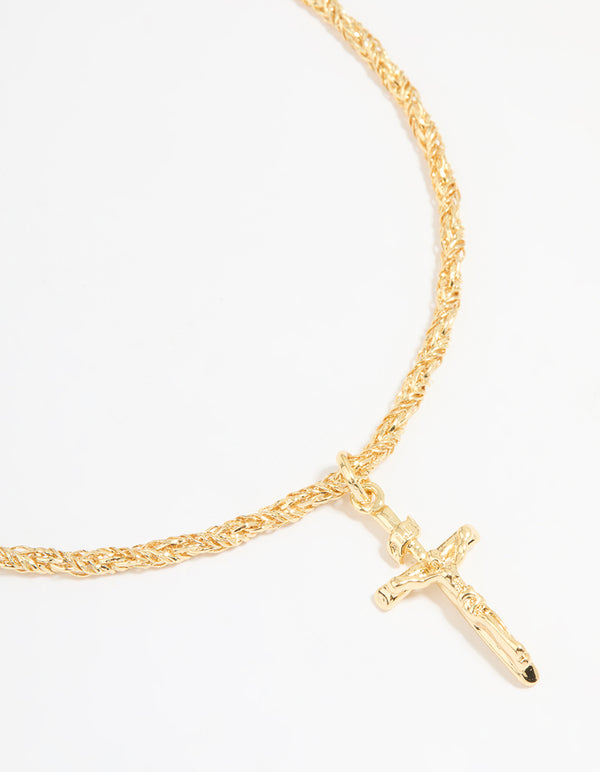 Gold Plated Twisted Chain Cross Necklace