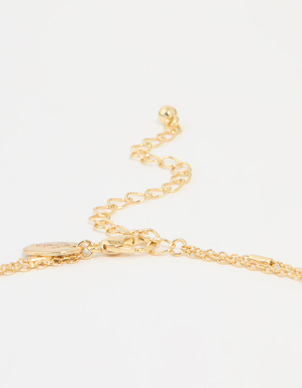 Gold Plated Bezel Chain & Cross Layered Necklace