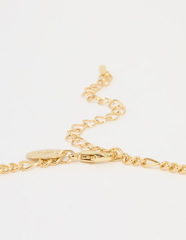 Gold Plated Black Onyx & Cross Lariat Necklace