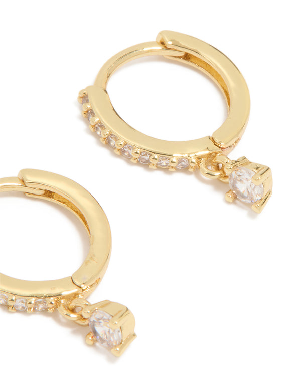 Gold Plated Cubic Zirconia Round Huggie Earrings