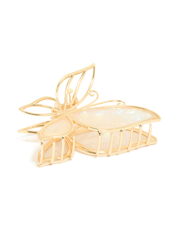 Gold Iridescent Acrylic Butterfly Claw Clip