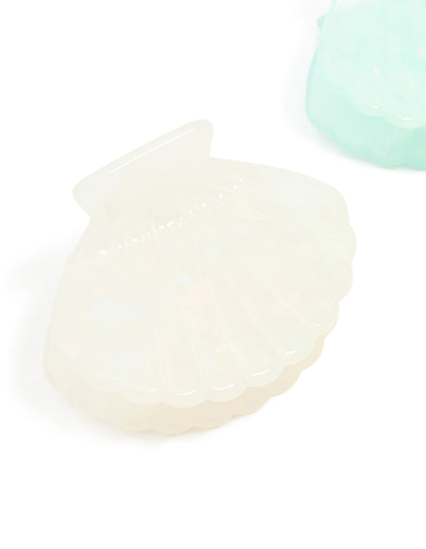 White & Aqua Blue Small Shell Claw Clips 2-Pack