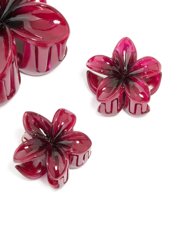 Burgundy Ombre Tropical Frangipani Flower Claw Clips 3-Pack