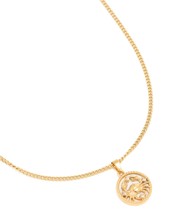 Waterproof Gold Plated Stainless Steel Cancer Circle Zodiac Sign Necklace