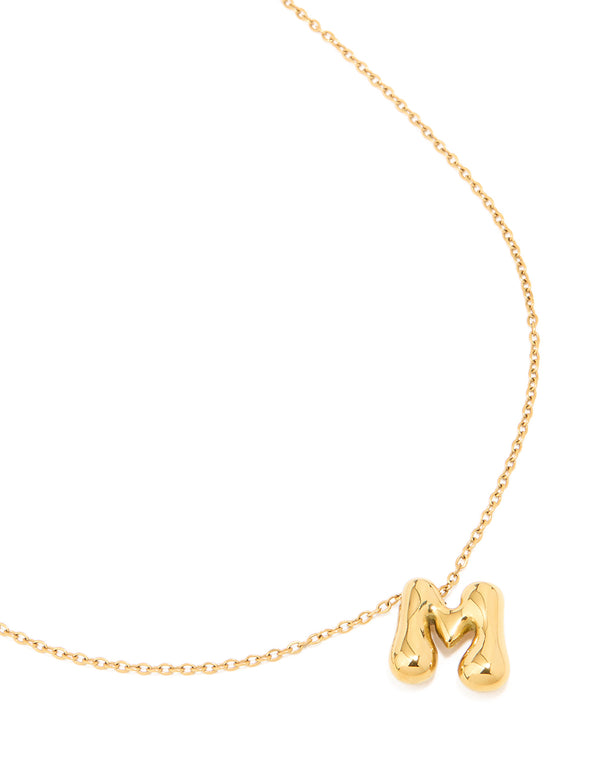 Waterproof Gold Plated Stainless Steel Large Bubble Letter M Necklace