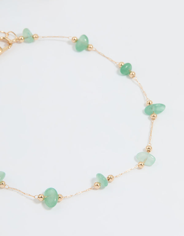 Gold Green Semi Precious Stones & Sea Charm Anklets 2-Pack