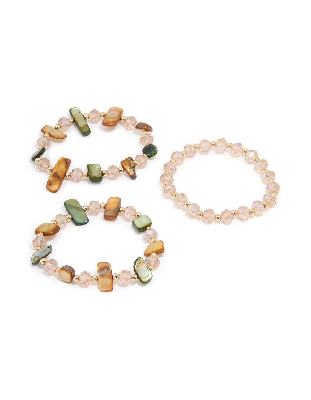 Neutral Beaded & Genuine Shell Stretch Bracelets 3-Pack