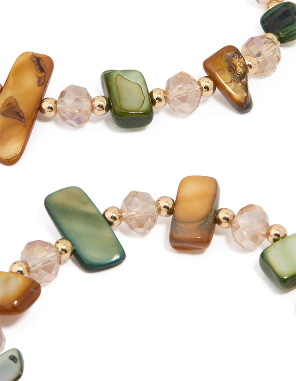 Neutral Beaded & Genuine Shell Stretch Bracelets 3-Pack