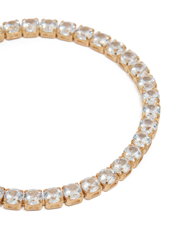 Waterproof Gold Plated Stainless Steel Cubic Zirconia Tennis Toggle Bracelet