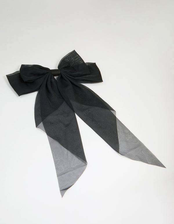Black Opaque Fabric Drop Bow Hair Clip