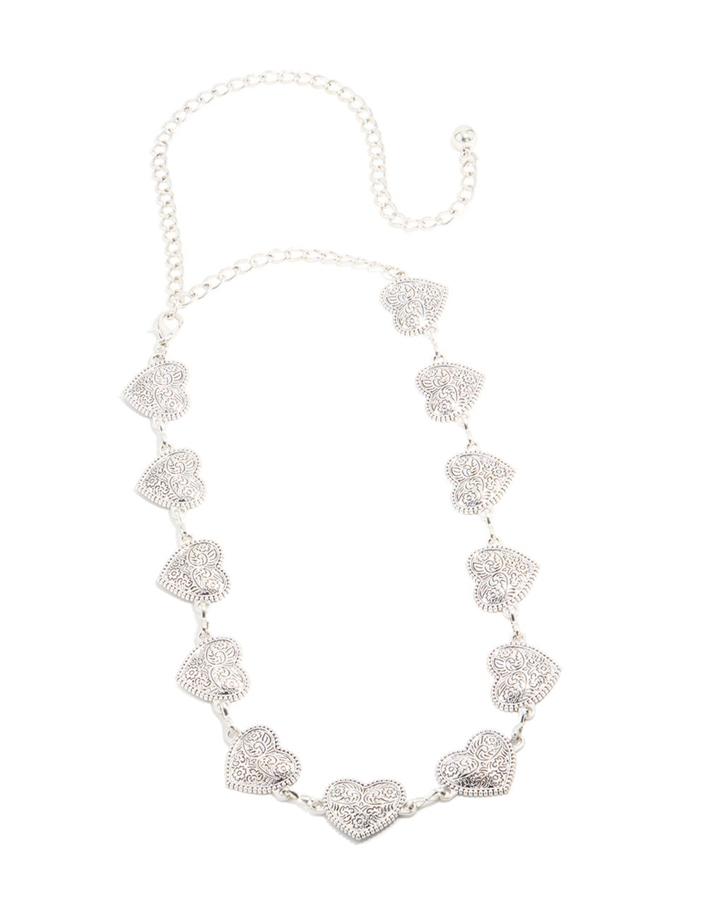 Discover this embellished waisted silver heart western belt front view