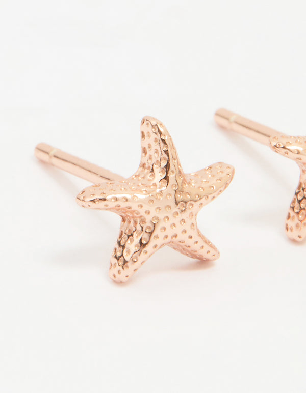 Rose Gold Plated Sterling Silver Starfish Stud Earrings