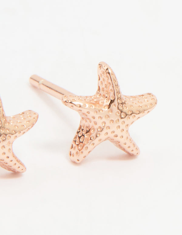 Rose Gold Plated Sterling Silver Starfish Stud Earrings