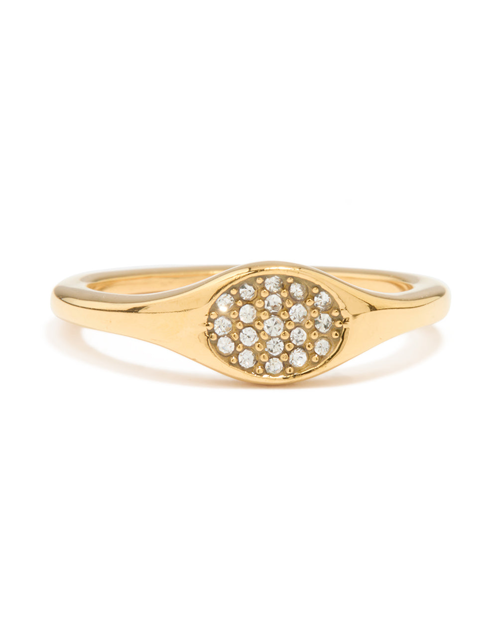 Elegant waterproof gold plated stainless steel diamante circle ring in clear tone close up view