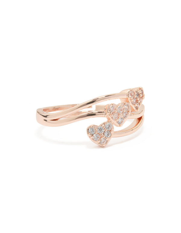 Rose Gold Cubic Zirconia Triple Layer Heart Ring