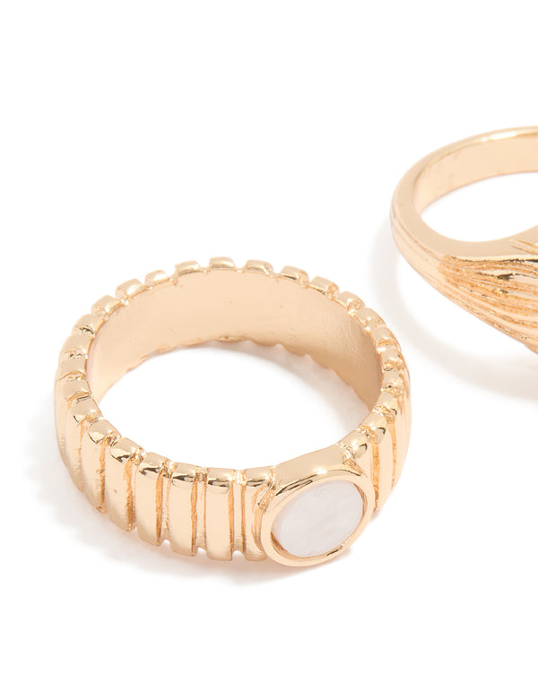 Gold White Stone Textured Rings 2-Pack