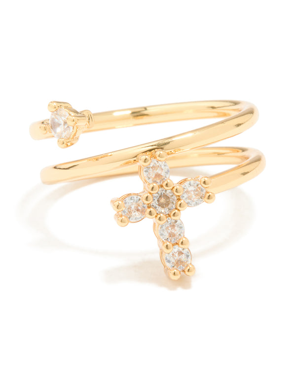 Gold Plated Cubic Zirconia Swirl Cross Ring