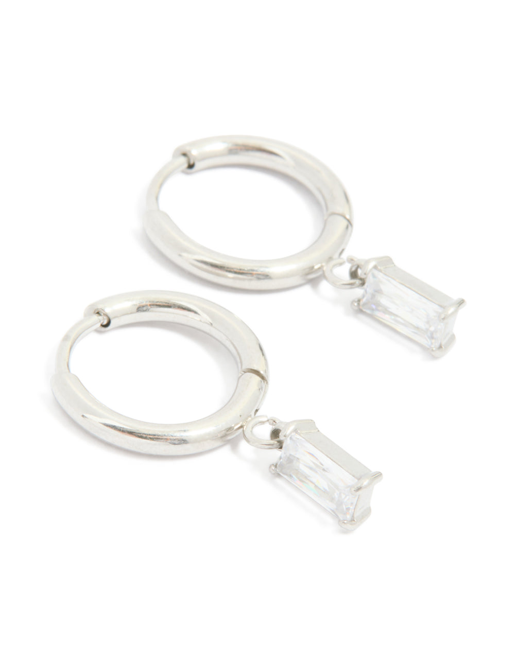 Surgical Steel Baguette Drop Prism Hoop Earrings