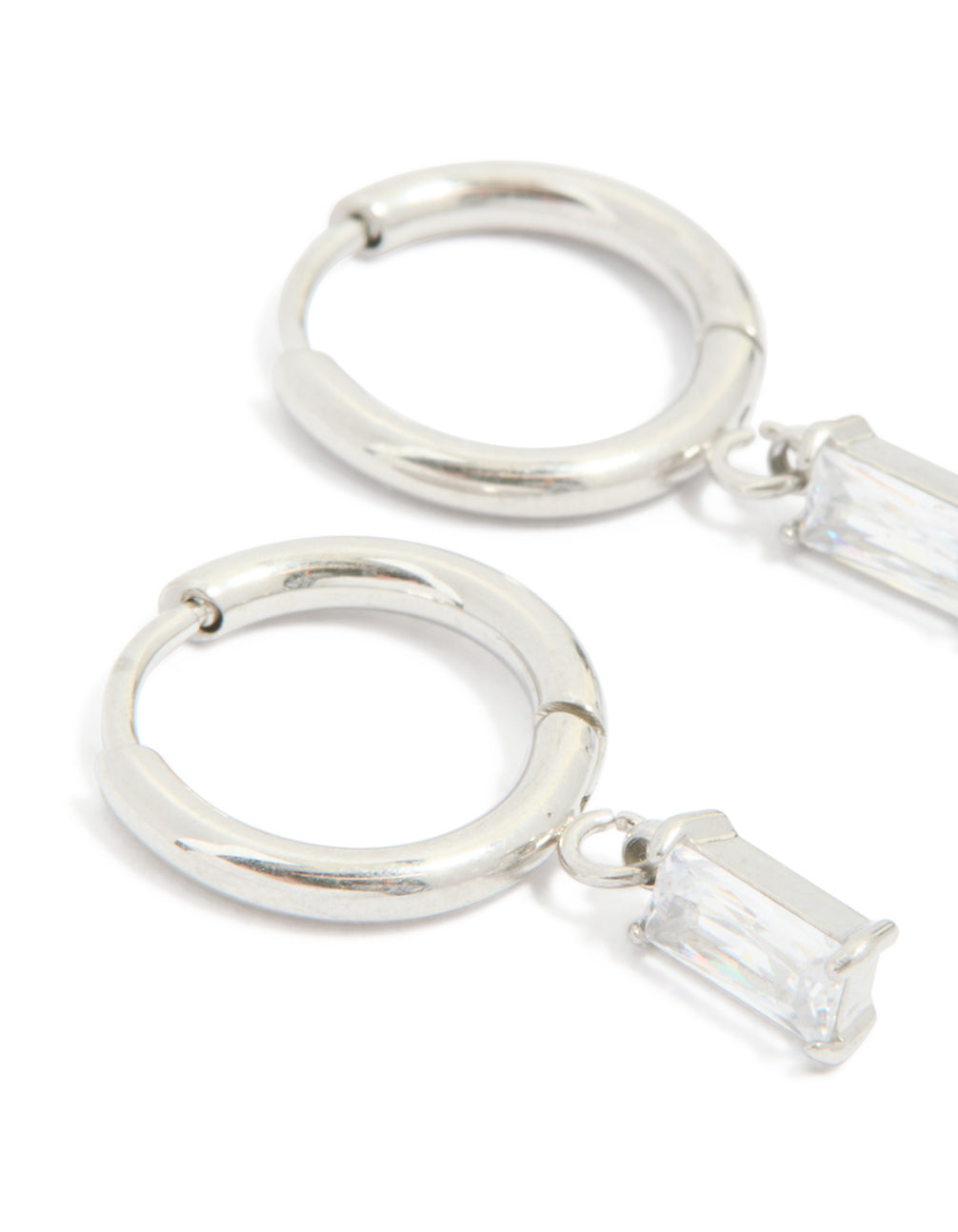 Surgical Steel Baguette Drop Prism Hoop Earrings