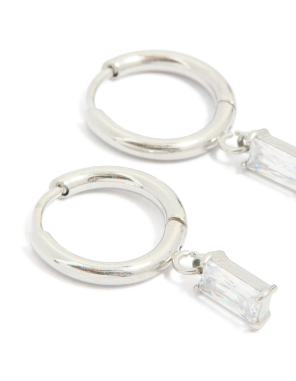 Surgical Steel Baguette Drop Prism Hoop Earrings
