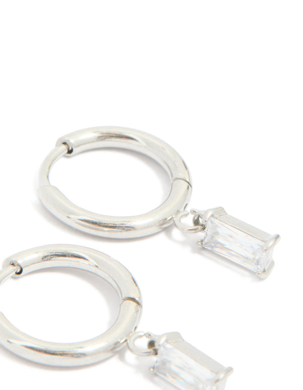 Surgical Steel Baguette Drop Prism Hoop Earrings