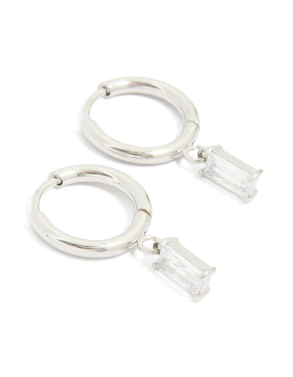 Surgical Steel Baguette Drop Prism Hoop Earrings