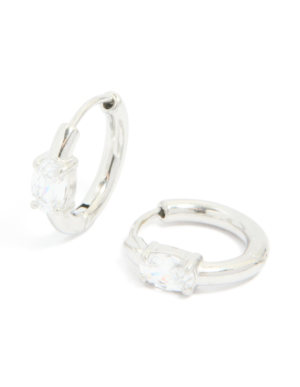 Stainless Steel Oval Prism Hoop Earrings