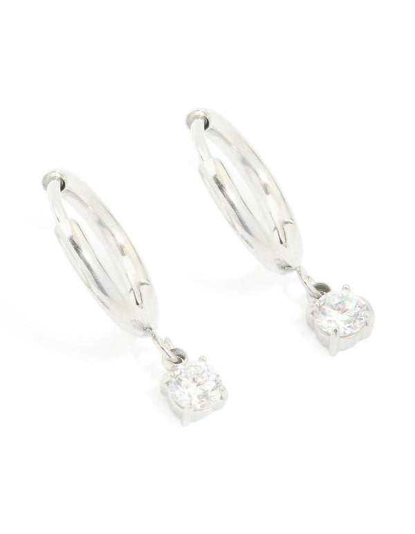 Stainless Steel 4mm Prism Drop Hoop Earrings