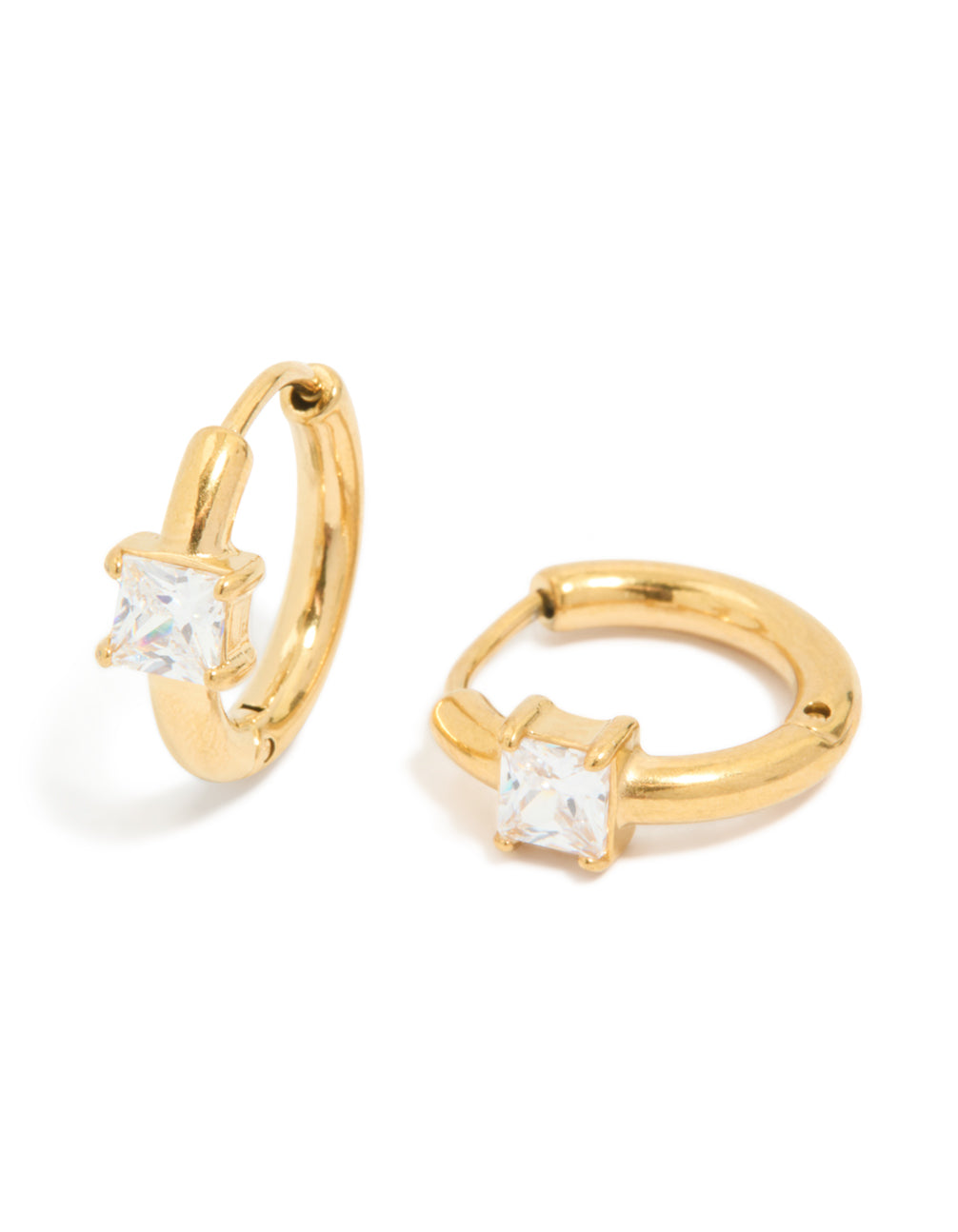 Gold Plated Princess Square Prism Hoop Earrings