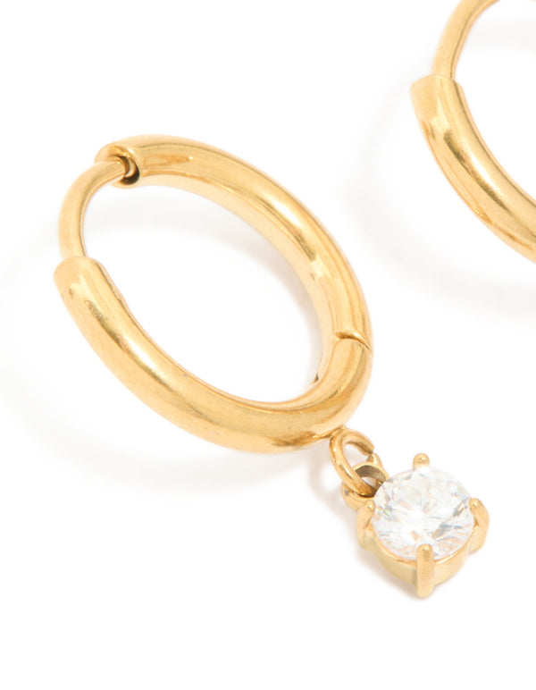 Gold Plated Surgical Steel 4MM Drop Prism Hoop Earrings