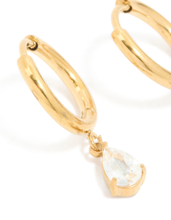 Gold Plated Surgical Steel Pear Drop Prism Hoop Earrings