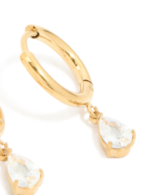 Gold Plated Surgical Steel Pear Drop Prism Hoop Earrings