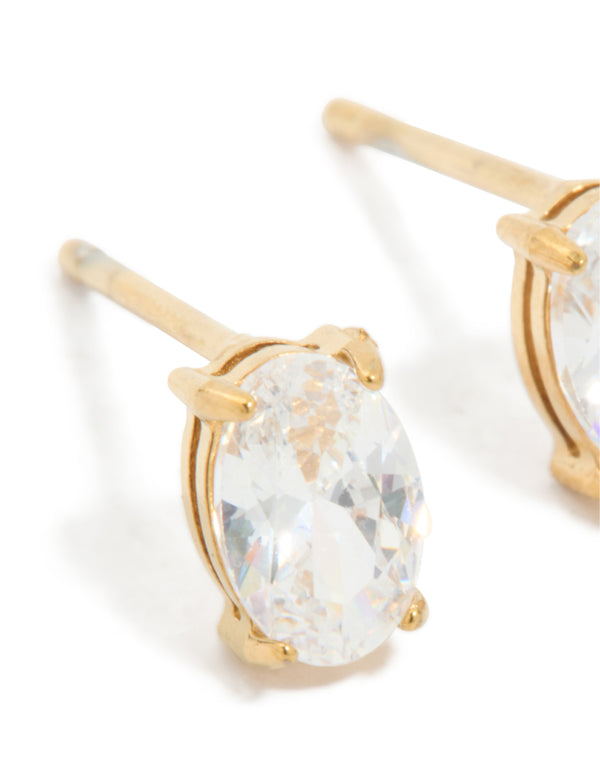 Gold Plated Surgical Steel Oval Prism Stud Earrings 6 MM