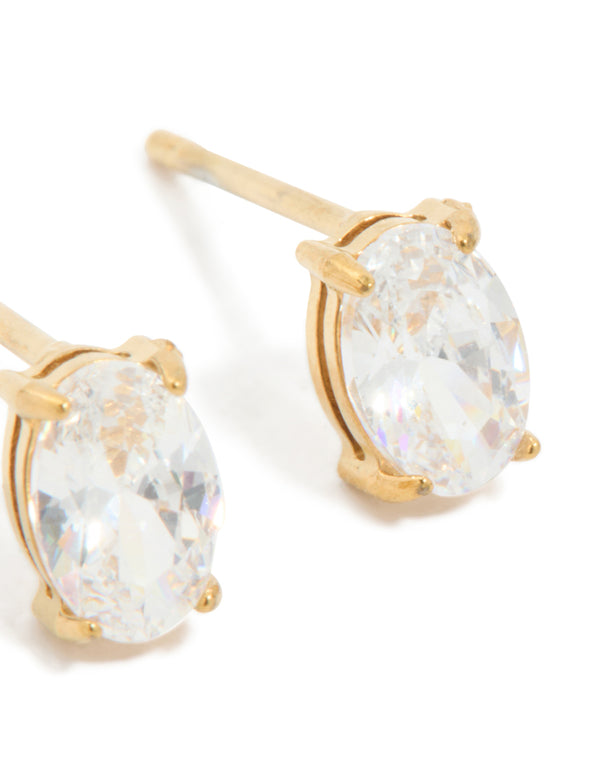 Gold Plated Surgical Steel Oval Prism Stud Earrings 6 MM