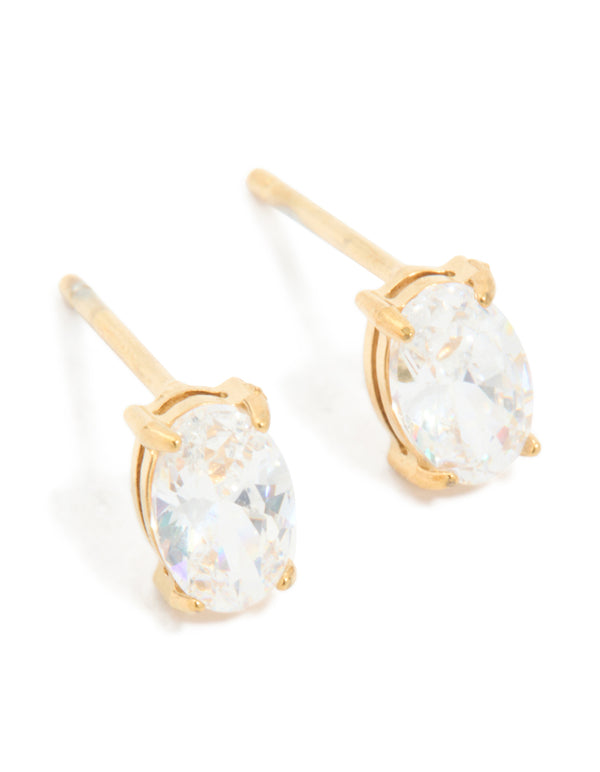 Gold Plated Surgical Steel Oval Prism Stud Earrings 6 MM
