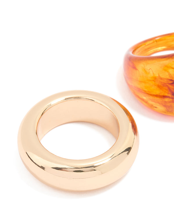 Gold & Orange Acrylic Rings 2-Pack