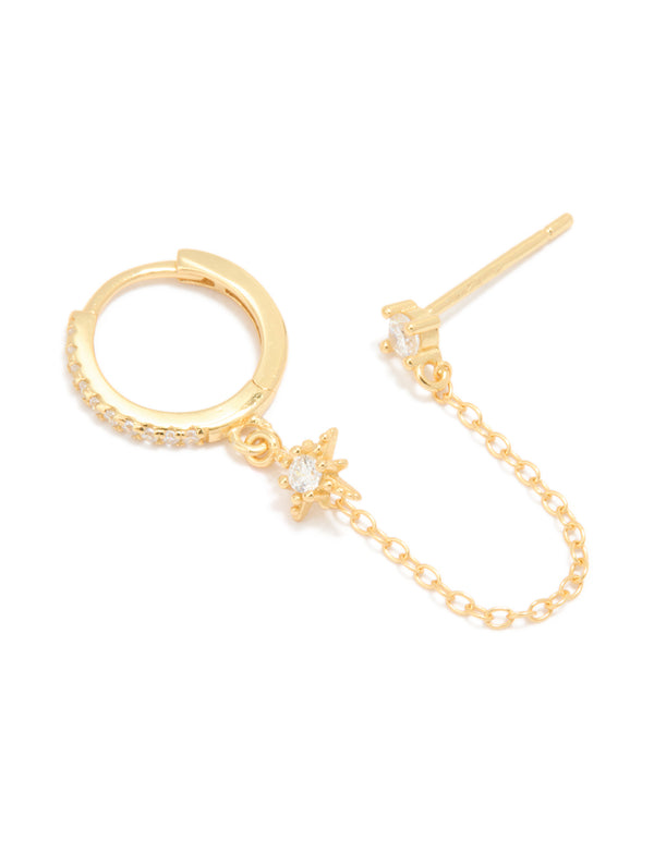 Gold Plated Sterling Silver Cubic Zirconia Chain Double Earring
